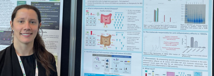 Charlotte Jones with her poster presentation at the Microbiology Society Annual Conference 2025.