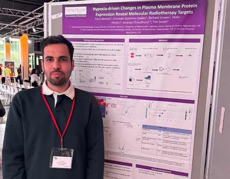 Faris Alanazi, a PhD Student at the University of Manchester, at the 3rd International Workshop on Radiobiology of Molecular Radiotherapy (IWRMR) conference with his poster.