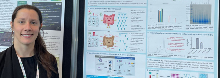 Charlotte Jones with her poster presentation at the Microbiology Society Annual Conference 2025.