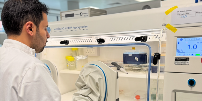 Faris Alanazi with the Whitley H35 HEPA Hypoxystation.